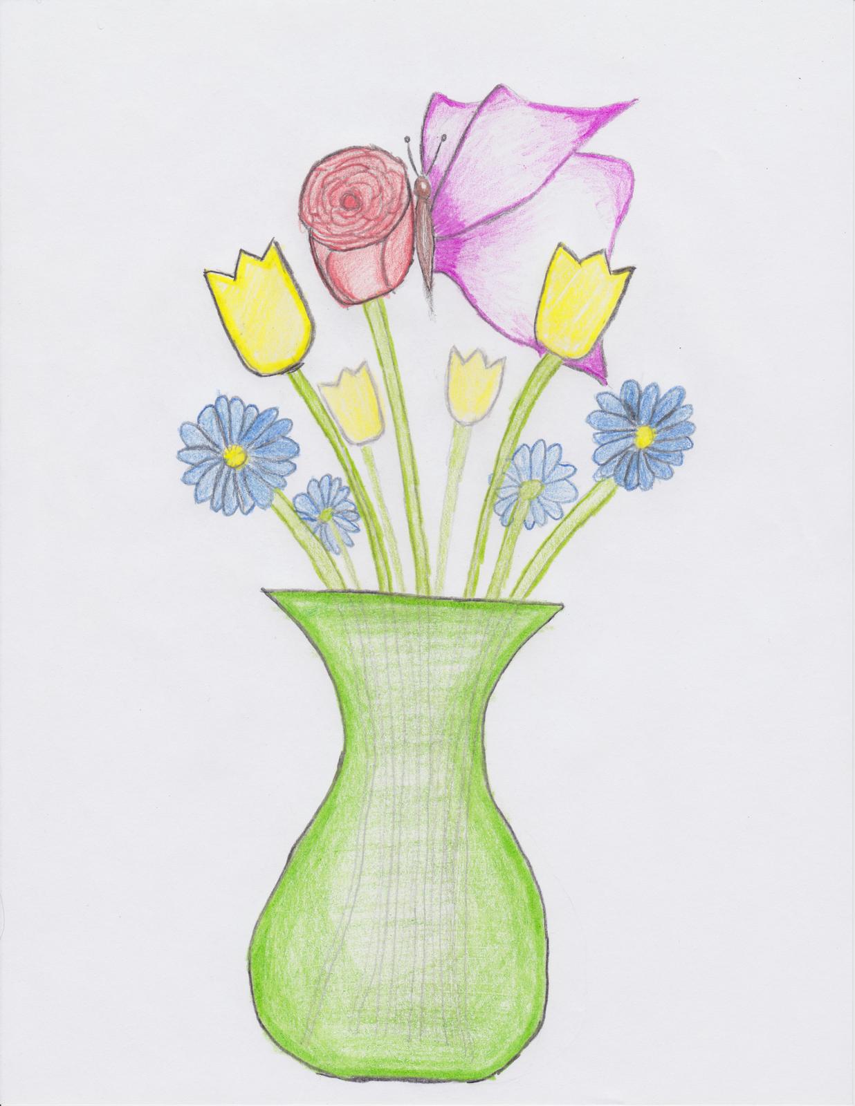 Flowers in a Vase w/Butterfly